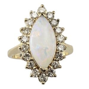 14 Karat Yellow Gold Opal and Diamond Ring Size 7.75 #20723
